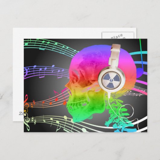 虹のトリップ（幻覚体験）のようななスカル音楽サイケデリックなダンスパーティー インビテーションポストカード (正面/裏面)