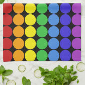 虹のドットは黒のカラフルを丸める キッチンタオル (折り畳み)