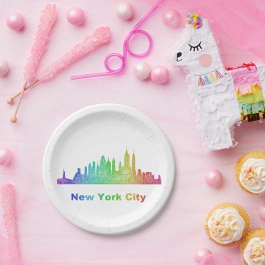 虹のニューヨークシティのスカイライン ペーパープレート (パーティー)