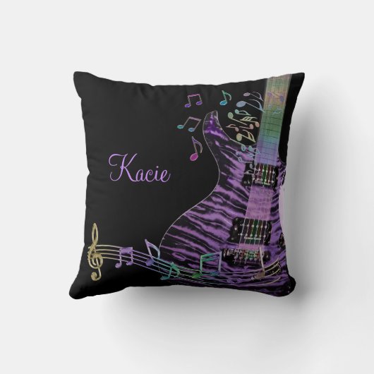 虹のノートが付いているパーソナライズな紫色のギター クッション (裏面)
