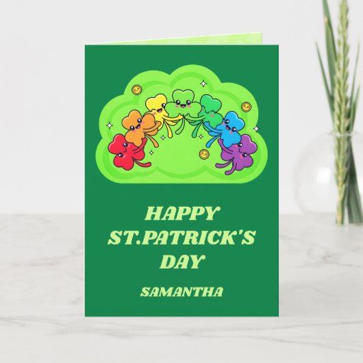 虹のハグ St. Patrick’s Day グリーティングカード (正面)
