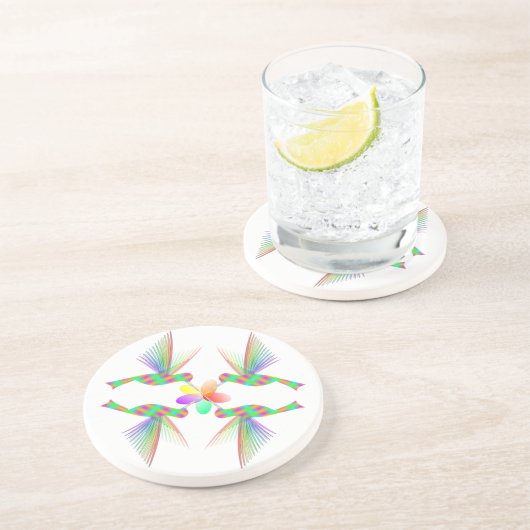 虹のハミングバキスをするーズの花 コースター (側面)