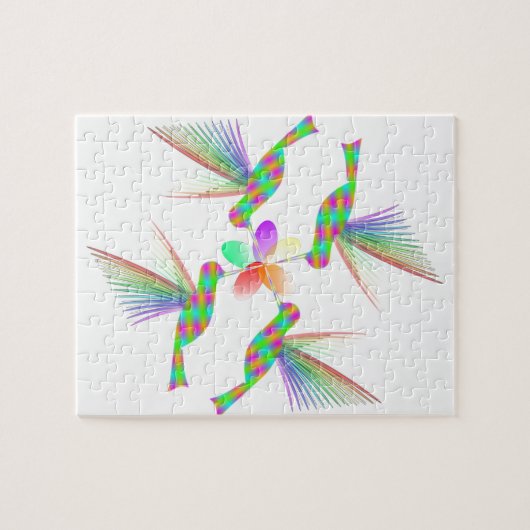 虹のハミングバキスをするーズの花 ジグソーパズル (横)