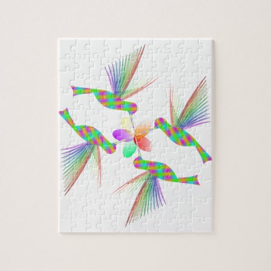 虹のハミングバキスをするーズの花 ジグソーパズル (縦)