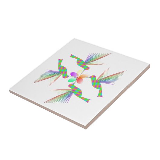 虹のハミングバキスをするーズの花 タイル (側面)