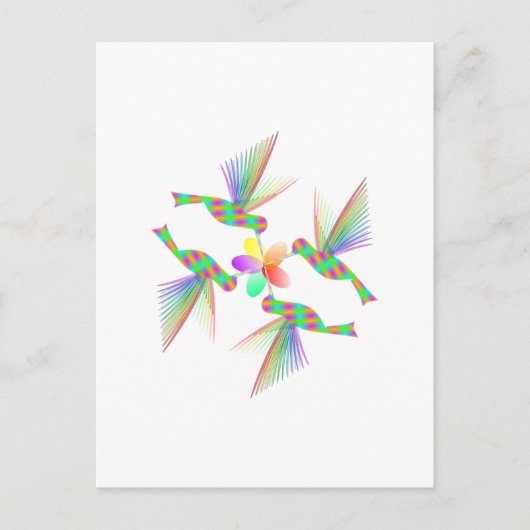 虹のハミングバキスをするーズの花 ポストカード (正面)