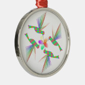 虹のハミングバキスをするーズの花 メタルオーナメント (右)