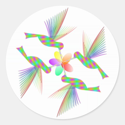 虹のハミングバキスをするーズの花 ラウンドシール (正面)