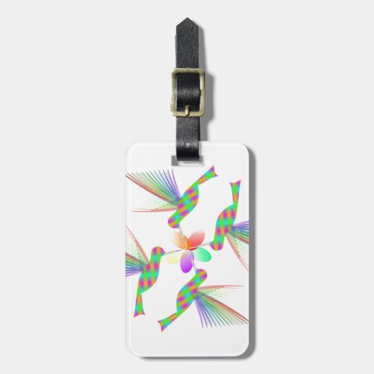 虹のハミングバキスをするーズの花 ラゲッジタグ (正面縦)