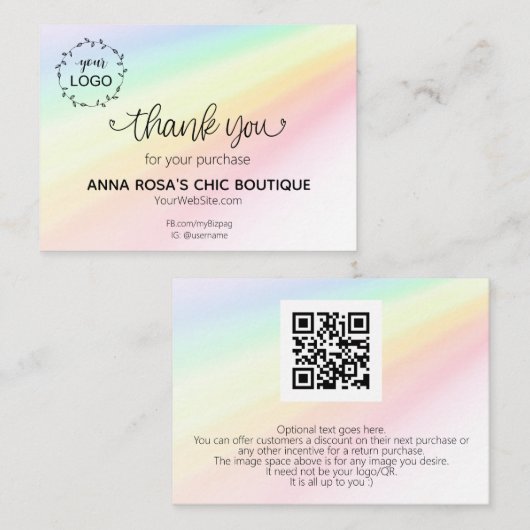 *～*虹のハートありがとうブランディングロゴQR エンクロージャーカード (正面/裏面)