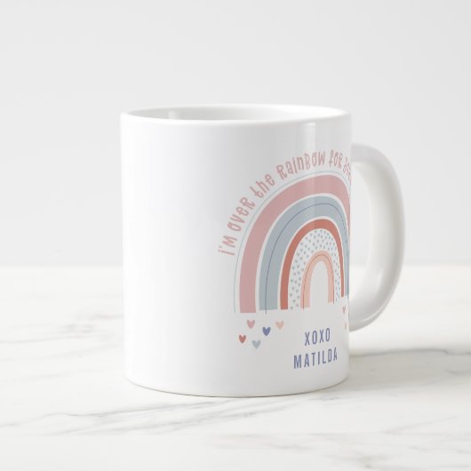 虹のハートかわいい教室のバレンタインデー ジャンボコーヒーマグカップ (正面右)