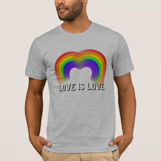 虹のハートで愛は愛 LGBTQプライド Tシャツ (正面)