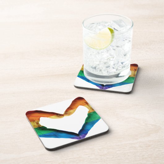 虹のハートとして絵を描かれる手 コースター (右側)