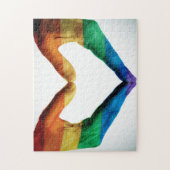 虹のハートとして絵を描かれる手 ジグソーパズル (縦)