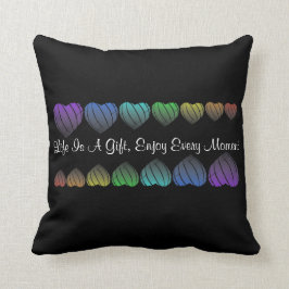 虹のハートと前向き単語 クッション