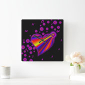 『虹のハートと星』 スクエア壁時計 (ホーム)