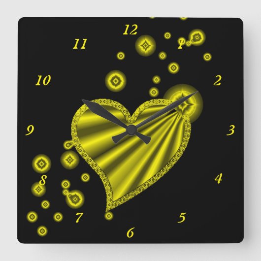 『虹のハートと星』 スクエア壁時計 (正面)