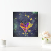 虹のハートと蝶 スクエア壁時計 (ホーム)