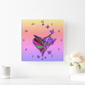 虹のハートと蝶 スクエア壁時計 (ホーム)