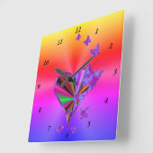 虹のハートと蝶 スクエア壁時計 (傾斜)