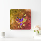 虹のハートと蝶 スクエア壁時計 (ホーム)