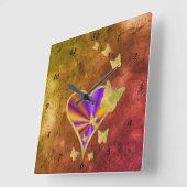 虹のハートと蝶 スクエア壁時計 (傾斜)