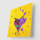 虹のハートと蝶 スクエア壁時計 (傾斜)