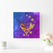 虹のハートと蝶 スクエア壁時計 (ホーム)