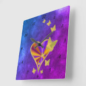 虹のハートと蝶 スクエア壁時計 (傾斜)