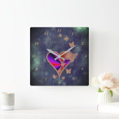 虹のハートと蝶 スクエア壁時計 (ホーム)