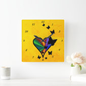 虹のハートと蝶 スクエア壁時計 (ホーム)