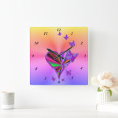 虹のハートと蝶 スクエア壁時計 (ホーム)