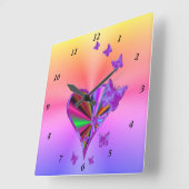 虹のハートと蝶 スクエア壁時計 (傾斜)