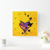 虹のハートと蝶 スクエア壁時計 (ホーム)