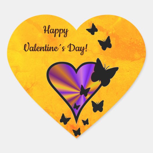 虹のハートと蝶 ハートシール (正面)