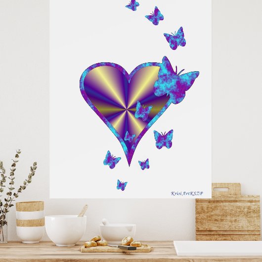 虹のハートと蝶 ポスター (キッチン)