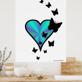 虹のハートと蝶 ポスター (キッチン)