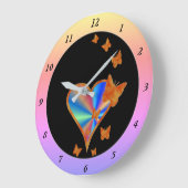 虹のハートと蝶 ラージ壁時計 (傾斜)