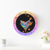 虹のハートと蝶 ラージ壁時計 (ホーム)