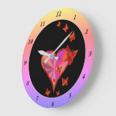 虹のハートと蝶 ラージ壁時計 (傾斜)