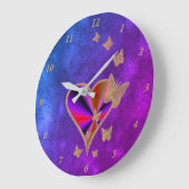 虹のハートと蝶 ラージ壁時計 (傾斜)