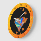 虹のハートと蝶 ラージ壁時計 (傾斜)