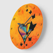 虹のハートと蝶 ラージ壁時計 (傾斜)