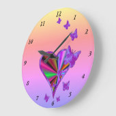 虹のハートと蝶 ラージ壁時計 (傾斜)