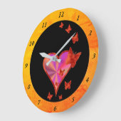 虹のハートと蝶 ラージ壁時計 (傾斜)