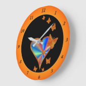 虹のハートと蝶 ラージ壁時計 (傾斜)