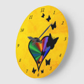 虹のハートと蝶 ラージ壁時計 (傾斜)