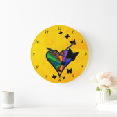 虹のハートと蝶 ラージ壁時計 (ホーム)