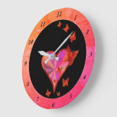 虹のハートと蝶 ラージ壁時計 (傾斜)