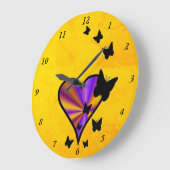 虹のハートと蝶 ラージ壁時計 (傾斜)